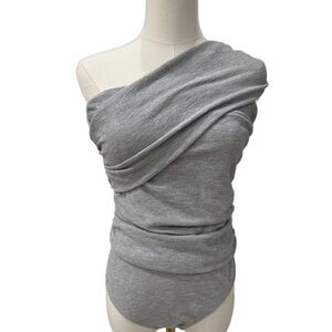 Fashion Nova Gray Off-Shoulder Ruched Bodysuit | Size L